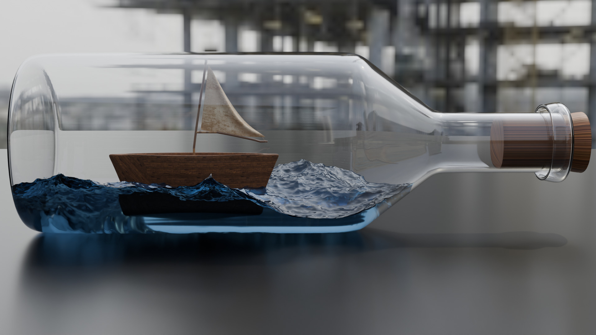 Boat in a Bottle Realistic Miniature PBR Blend FBX OBJ GLB Low-poly 3D model_1
