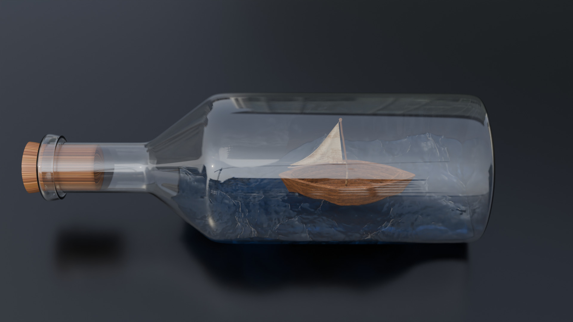 Boat in a Bottle Realistic Miniature PBR Blend FBX OBJ GLB Low-poly 3D model_5