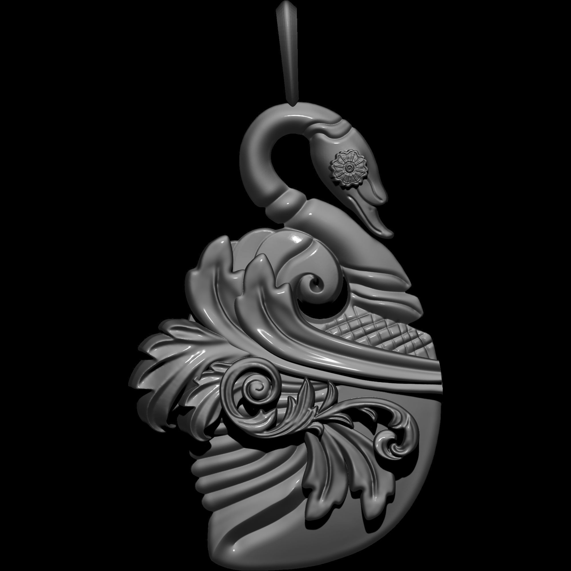 Swan Ornament Pendant 2 types 3D print model_7