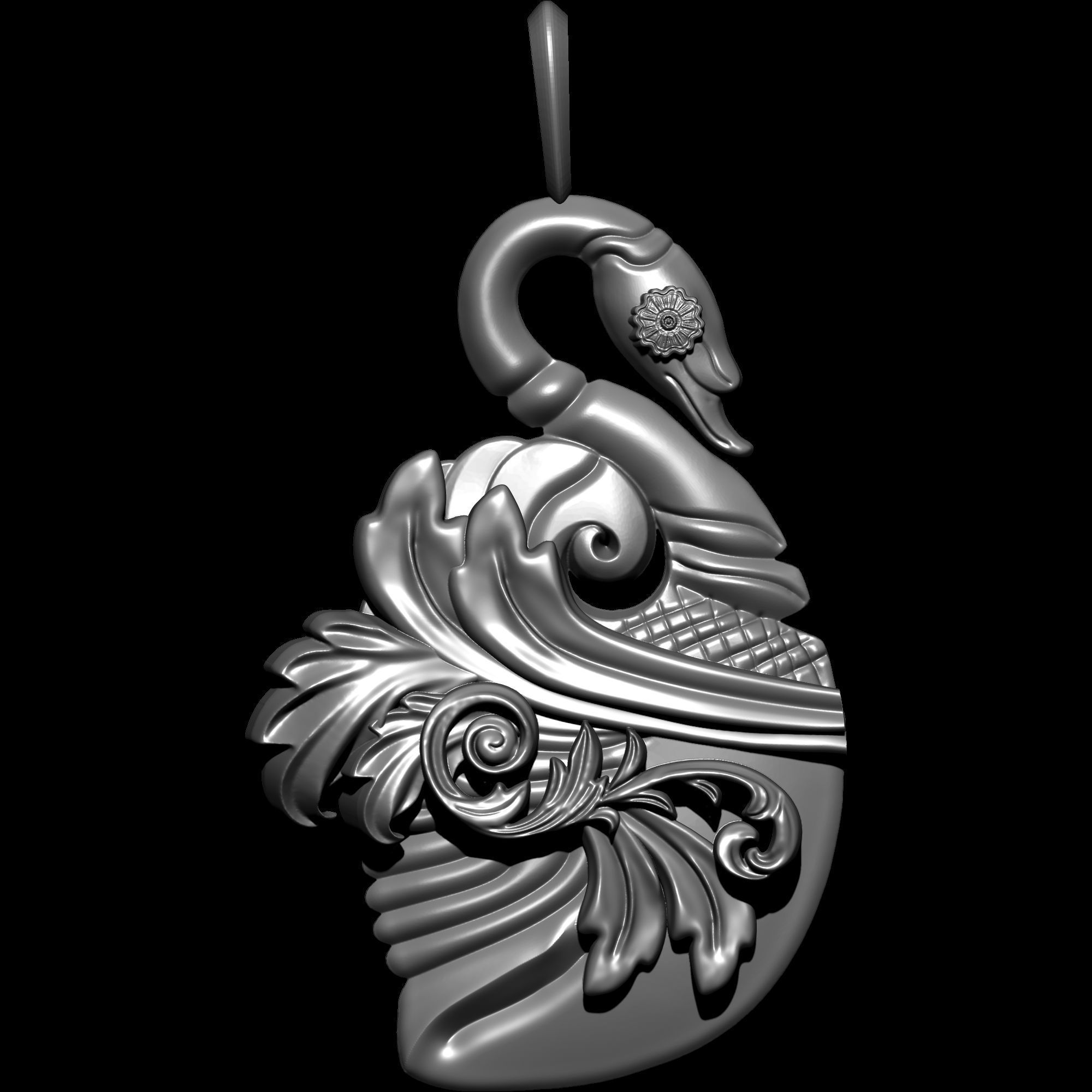 Swan Ornament Pendant 2 types 3D print model_9