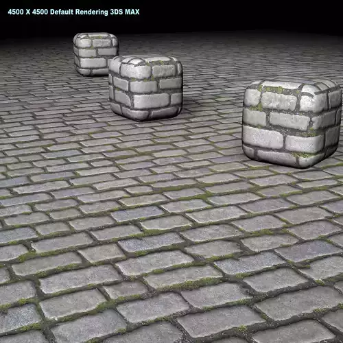 Cobblestone road with bricks Low-poly 3D model