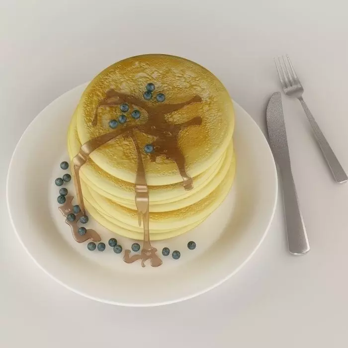  Pancakes with blueberries and maple syrup 3D model_0