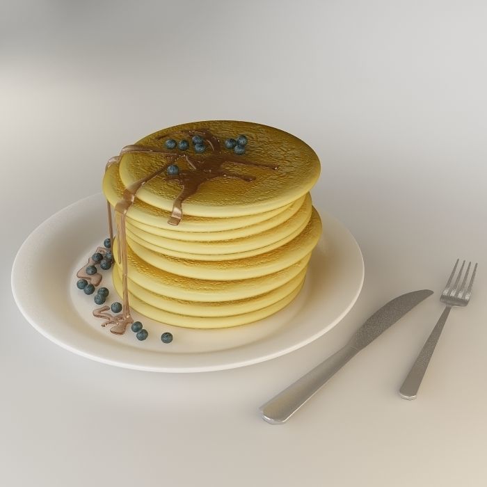  Pancakes with blueberries and maple syrup 3D model_3