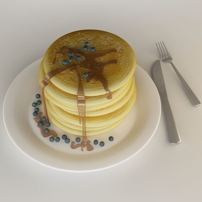  Pancakes with blueberries and maple syrup 3D model_1