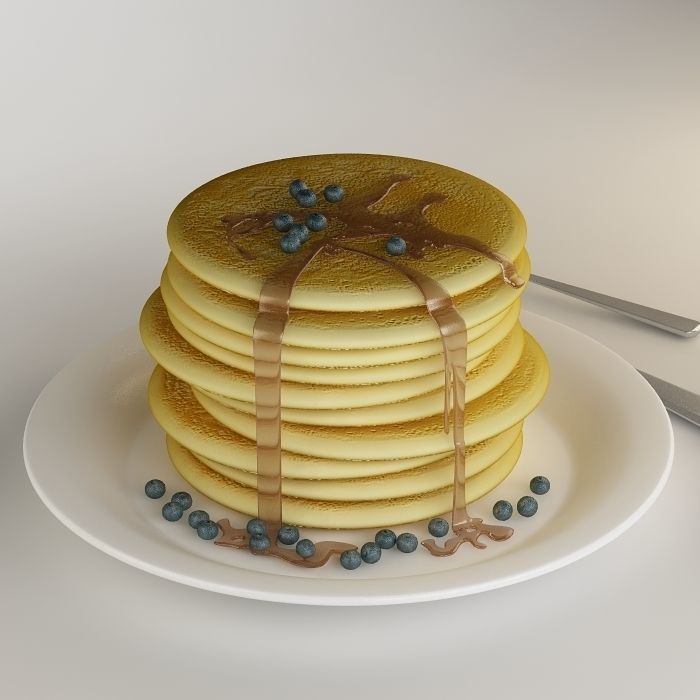  Pancakes with blueberries and maple syrup 3D model_2