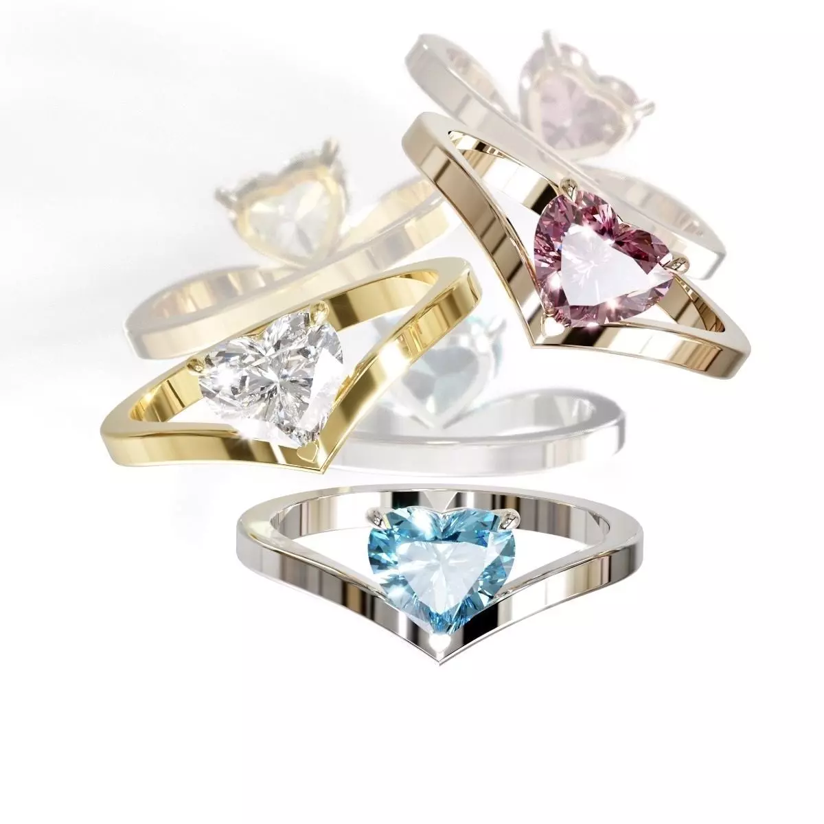 Engagement Heart Gemstone Ring 3D print model 3D print model 3D print model