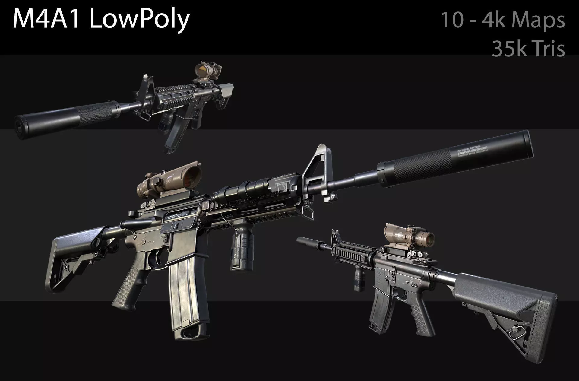 M4A1 with Attachments Low-poly 3D model_0