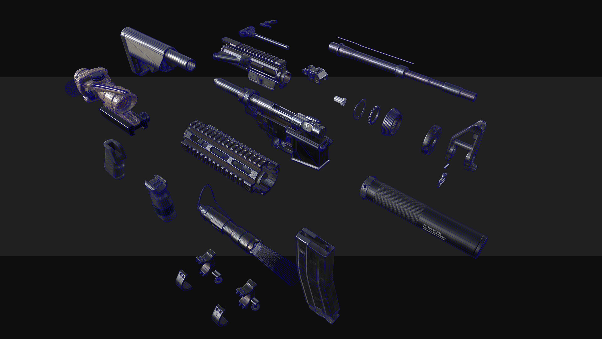 M4A1 with Attachments Low-poly 3D model_3