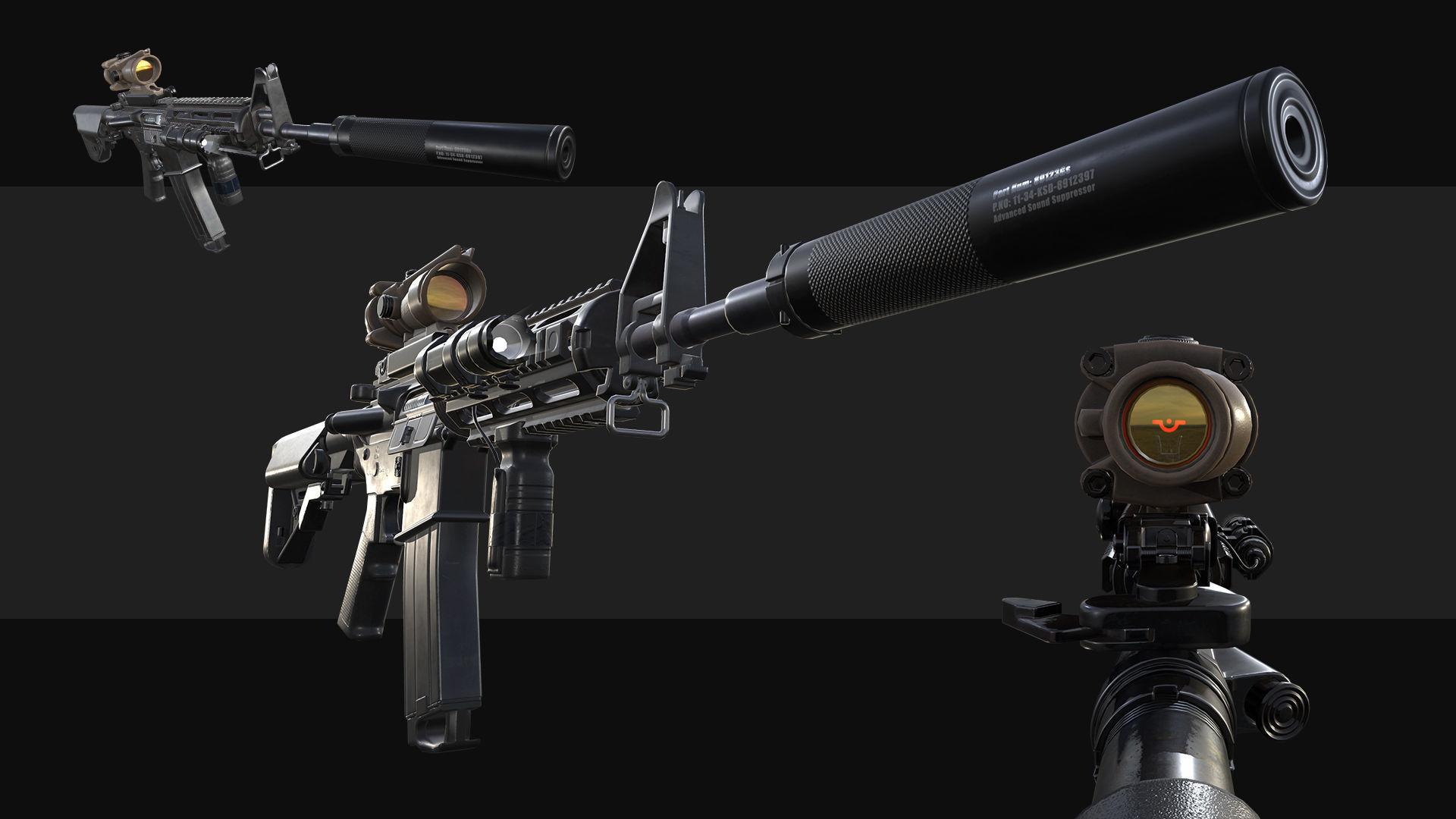 M4A1 with Attachments Low-poly 3D model_1