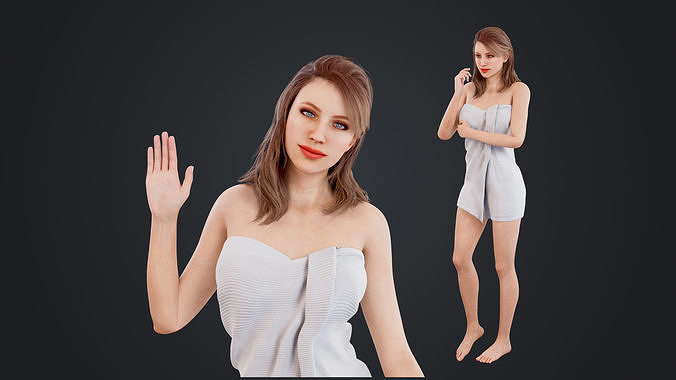 Female in bath towel Low-poly 3D model