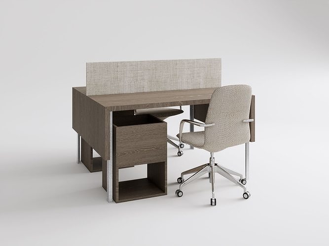Modern Minimalist Double Office Desk and Chair Set 3D model