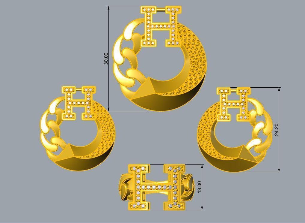 Branded mini set with and without stones 3D print model_4