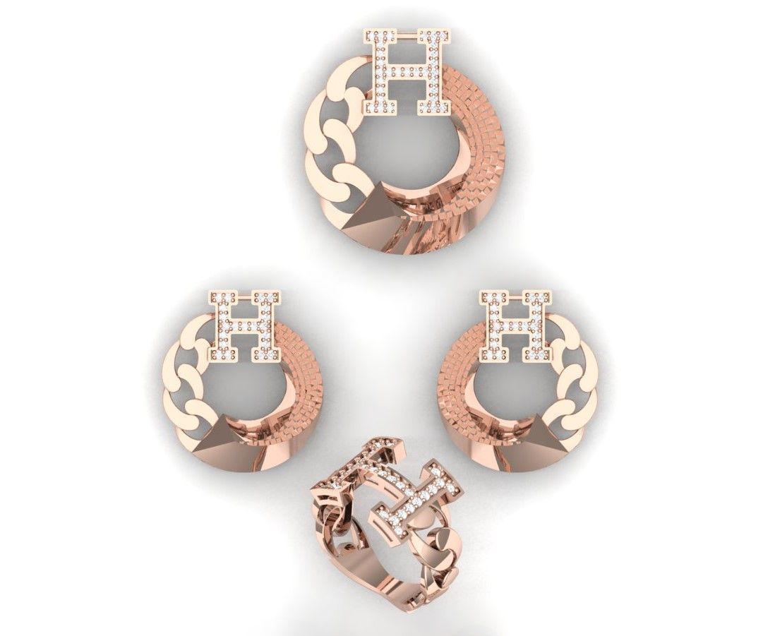 Branded mini set with and without stones 3D print model_3