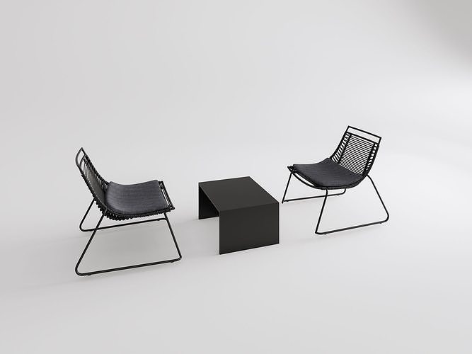 Minimalist Industrial - Style Leisure Chair and Coffee Table Set 3D model