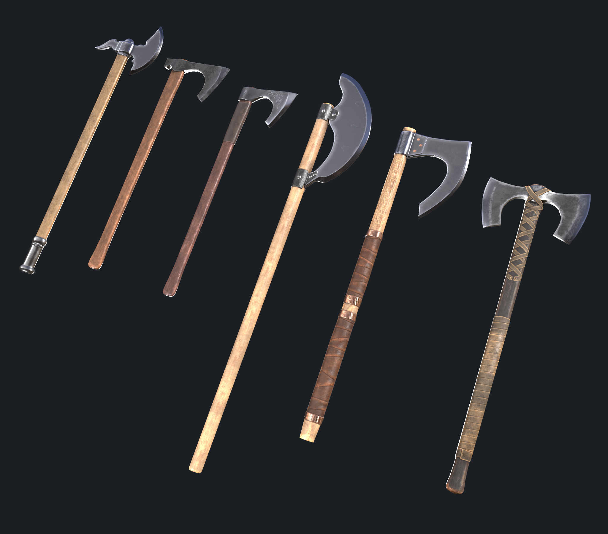 Battle axes Low-poly 3D model_1