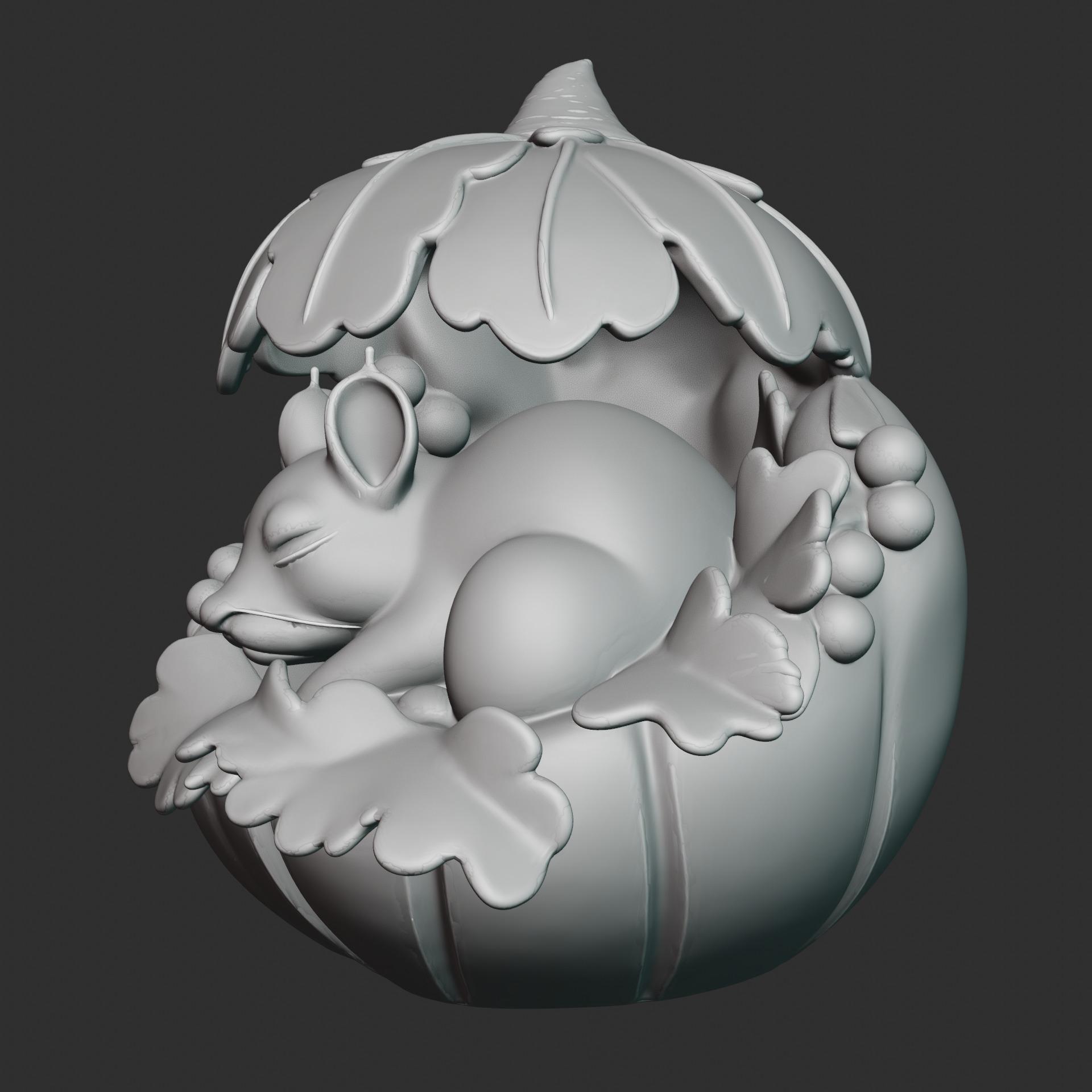 Sleeping Chipmunk in Acorn Nest 3D print model_3