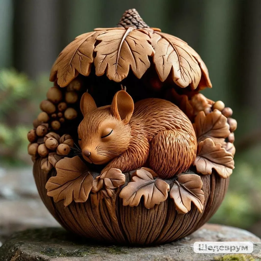 Sleeping Chipmunk in Acorn Nest 3D print model_0