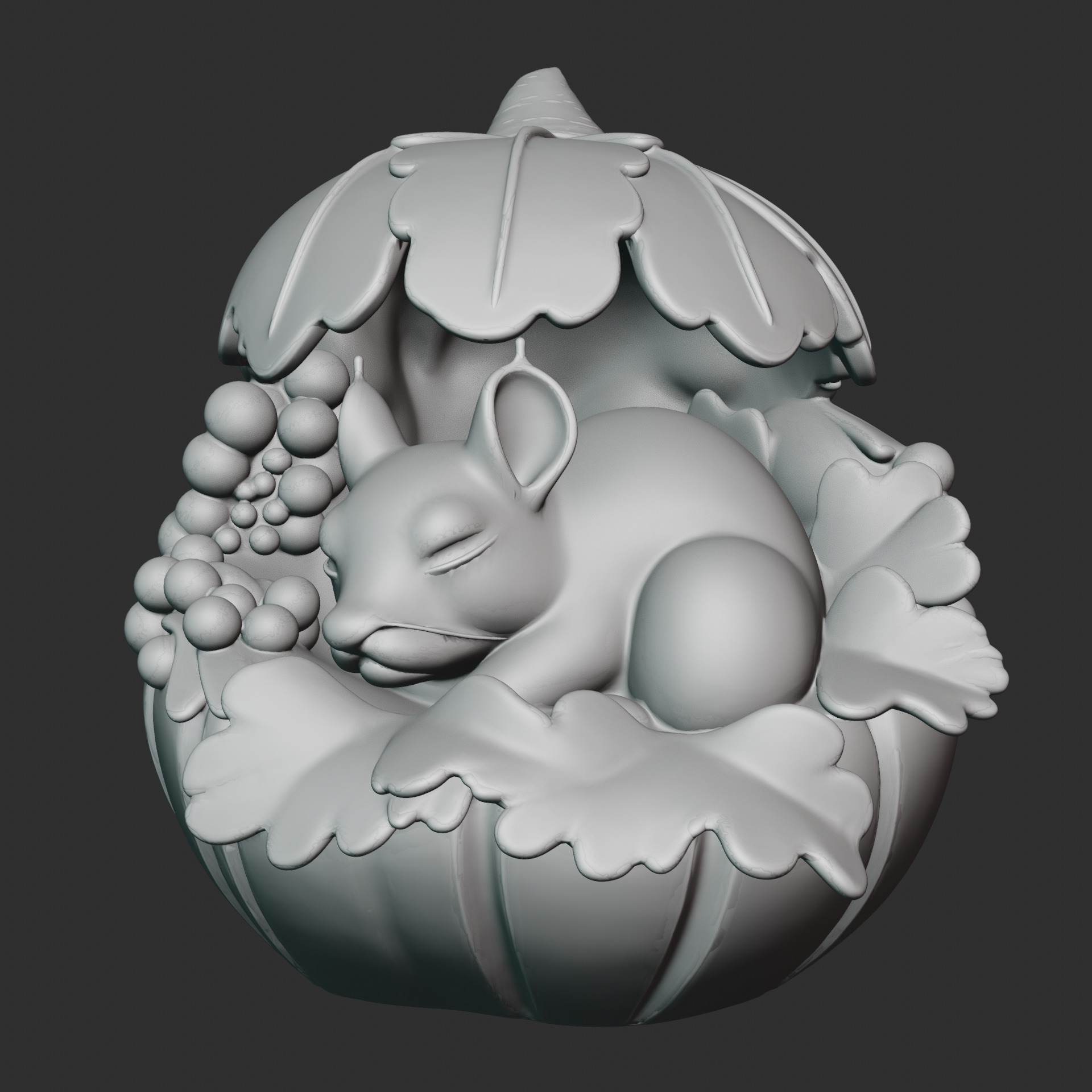 Sleeping Chipmunk in Acorn Nest 3D print model_1