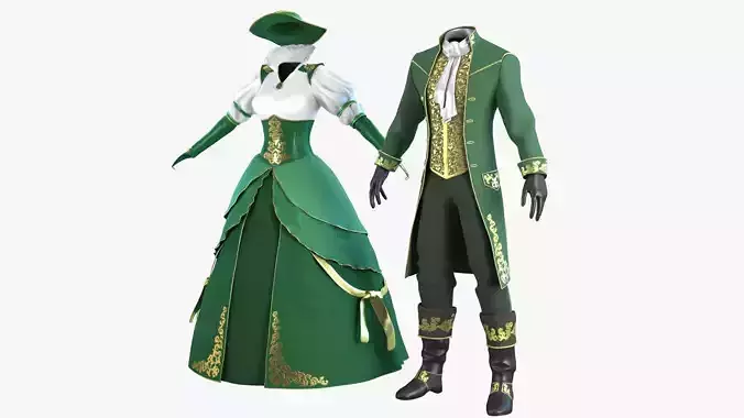 Vintage Clothing 3D Models Bundle Male Suit and Female Dress PBR
