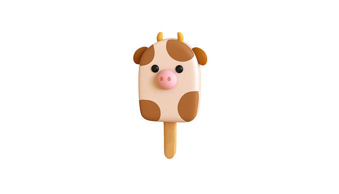 LowPoly Kawaii Cow Ice Cream Low-poly 3D model