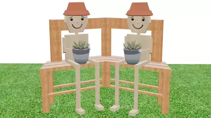Wooden Planter Bench with Human Figures