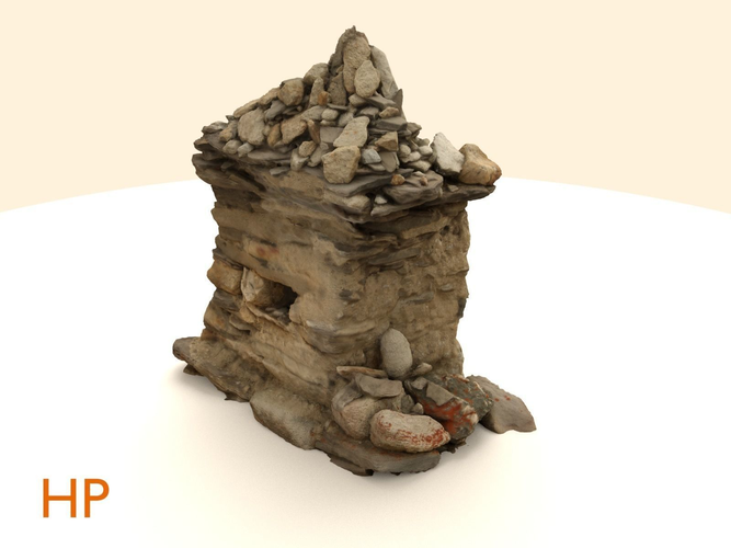 Scanned Stone Stupa Building Low-poly 3D model