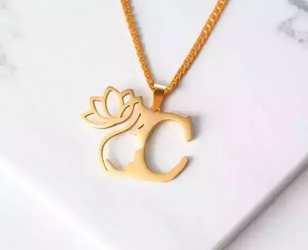 Lotus ladies face letter pendant necklace 03 3D print model