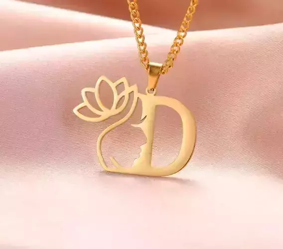 Lotus ladies face letter pendant necklace 04 3D print model