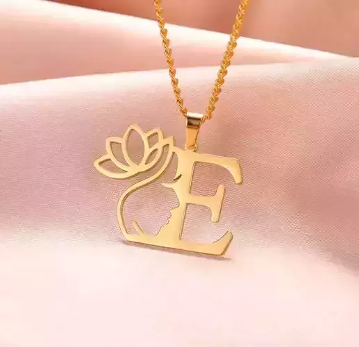 Lotus ladies face letter pendant necklace 05 3D print model