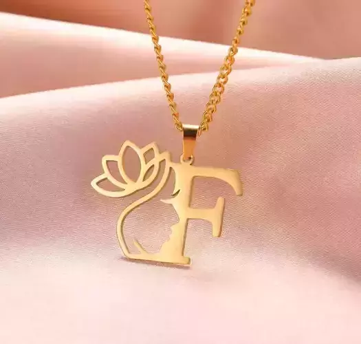 Lotus ladies face letter pendant necklace 06 3D print model