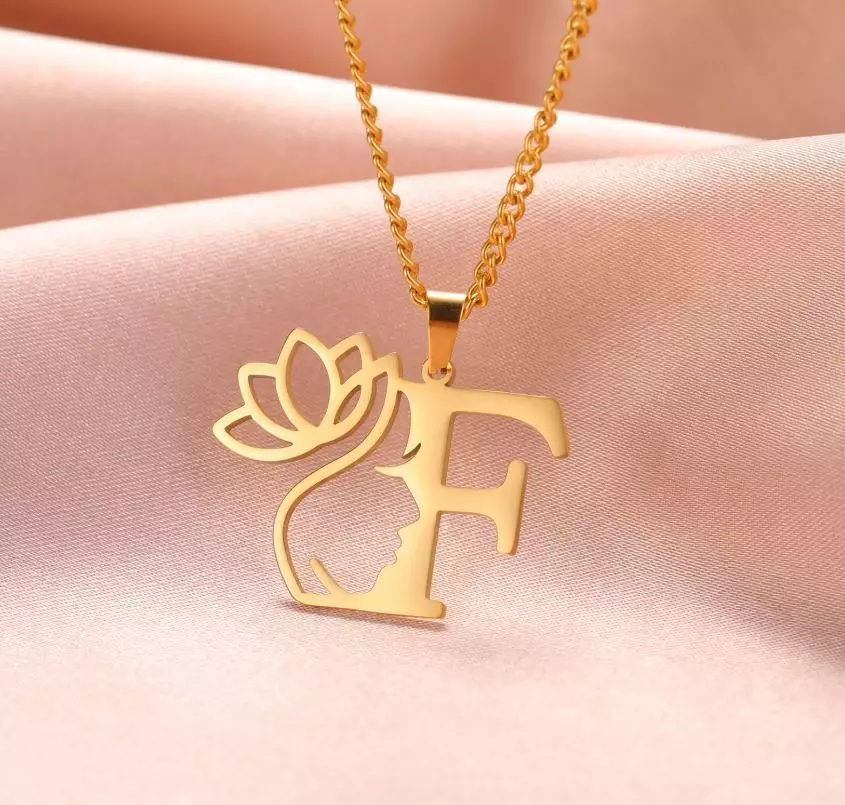 Lotus ladies face letter pendant necklace 06 3D print model