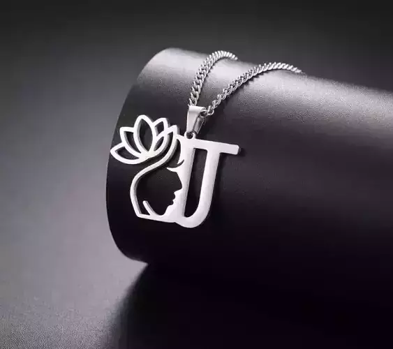 Lotus ladies face letter pendant necklace 09 3D print model