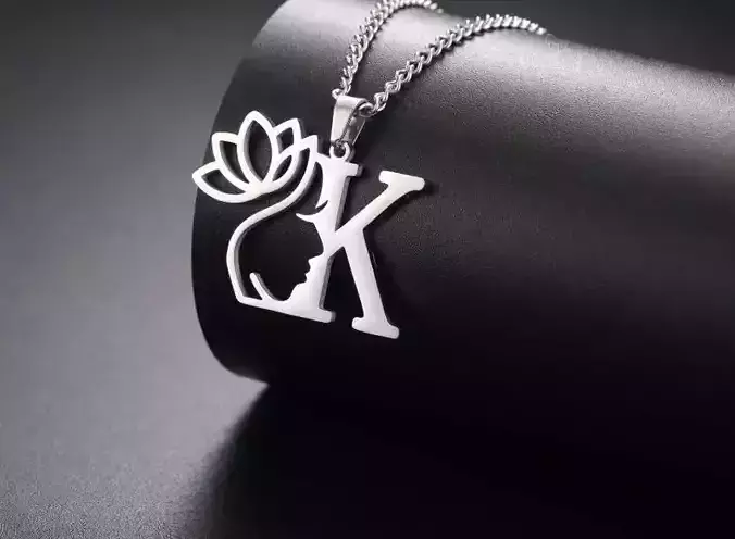 Lotus ladies face letter pendant necklace 10 3D print model