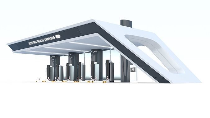 Electric Vehicle Charging Station 3D Model - PBR  8K Textures Low-poly 3D model