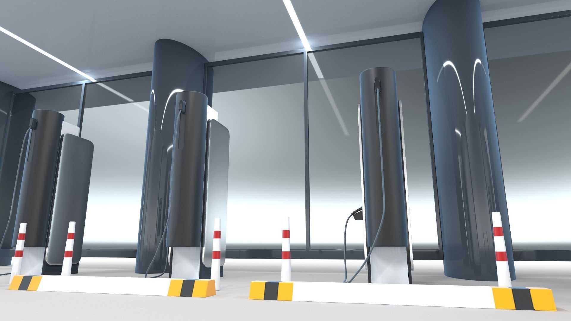 Electric Vehicle Charging Station 3D Model - PBR 8K Textures Low-poly 3D model_5