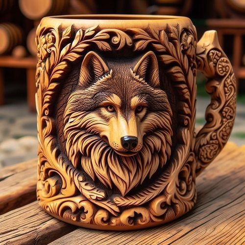 Wolf Head Carved Mug 3D print model