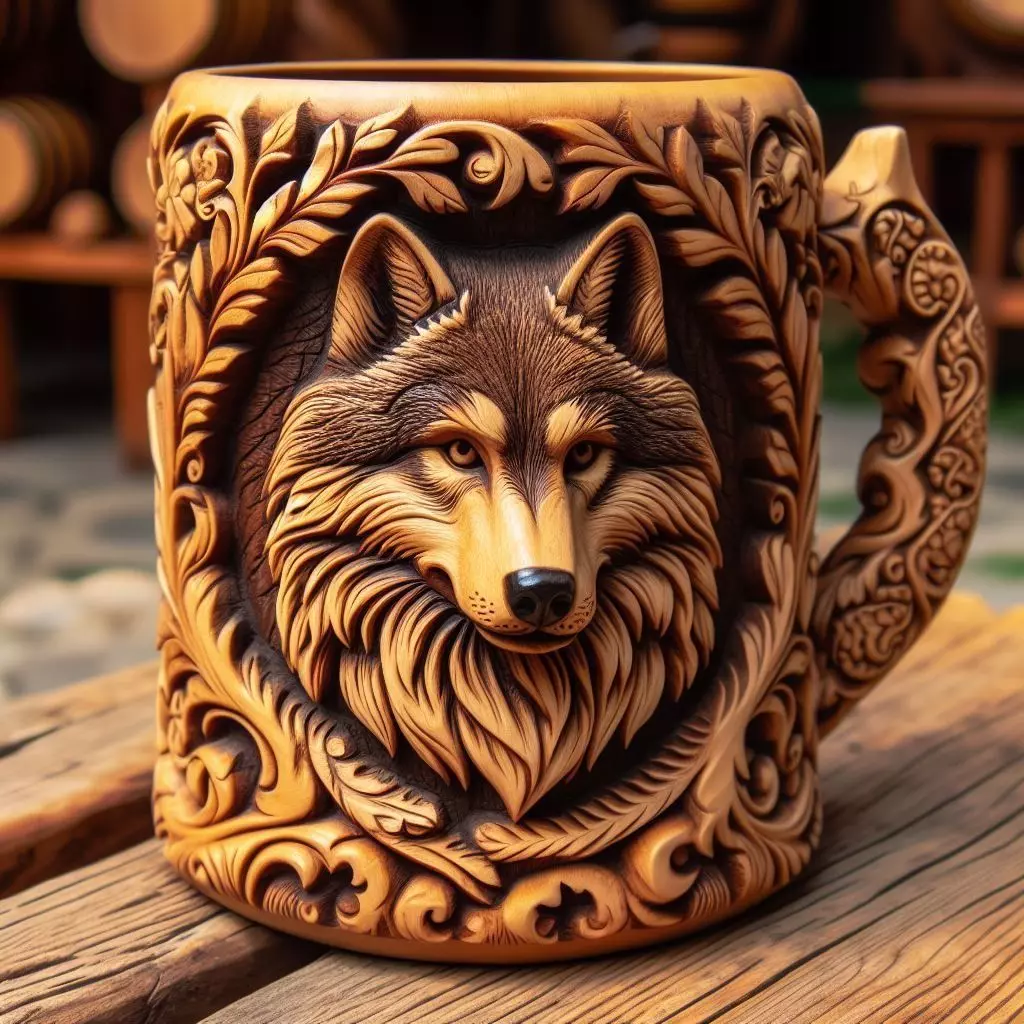 Wolf Head Carved Mug 3D print model
