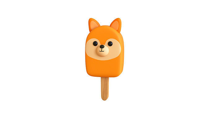 LowPoly Kawaii Fox Ice Cream  Low-poly 3D model