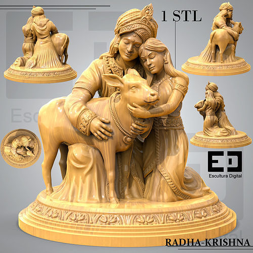 Radha Krishna with a sacred cow 3D print model