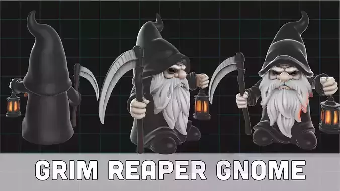 Grim Reaper Gnome Halloween Character with Scythe and Lantern