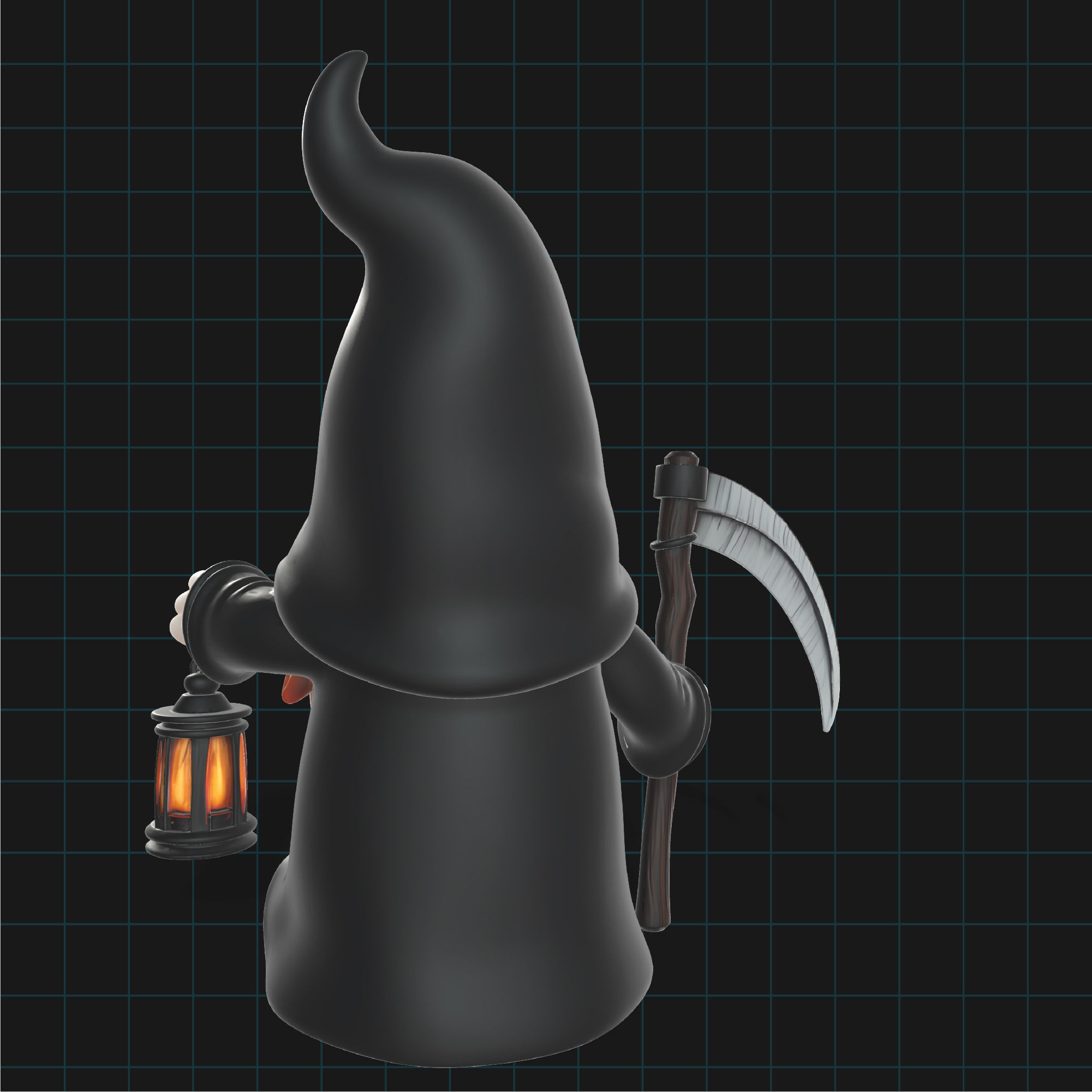 Grim Reaper Gnome Halloween Character with Scythe and Lantern 3D model_1