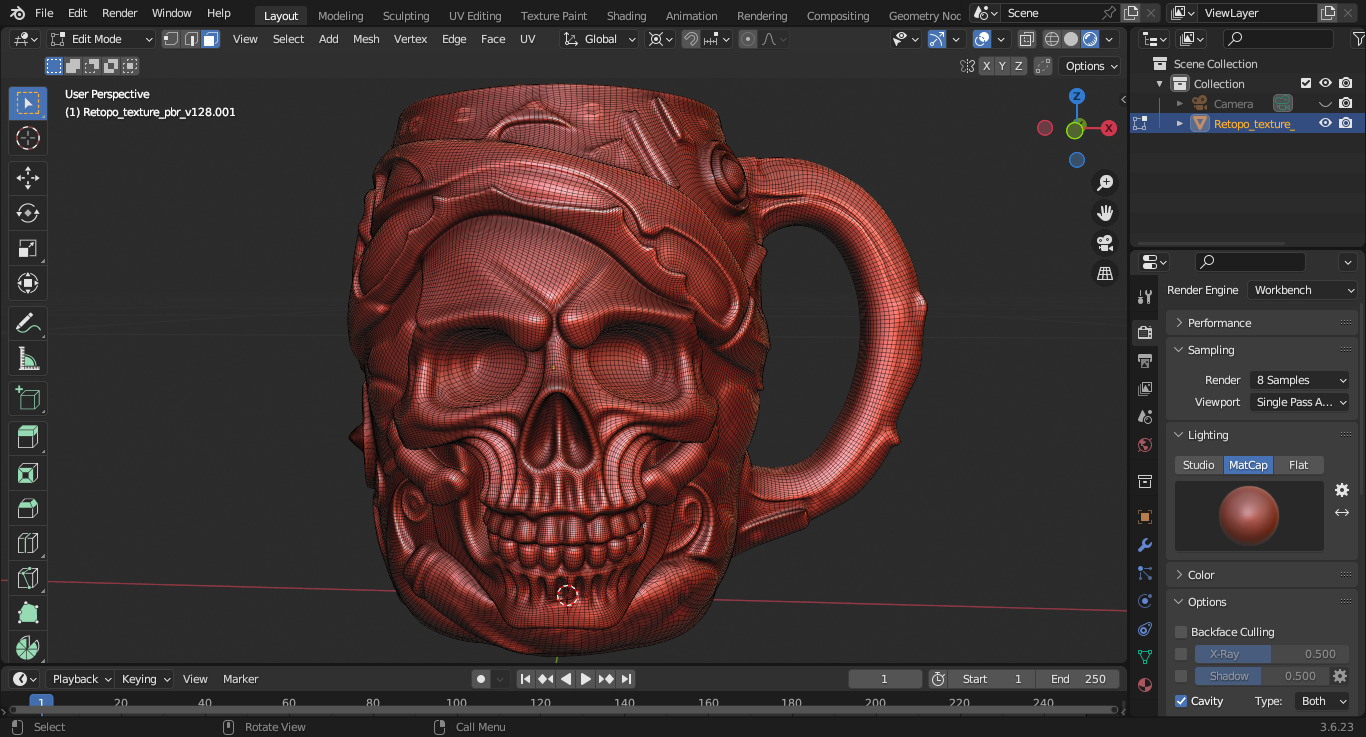 Skull Head Carved Mug 3D print model_3