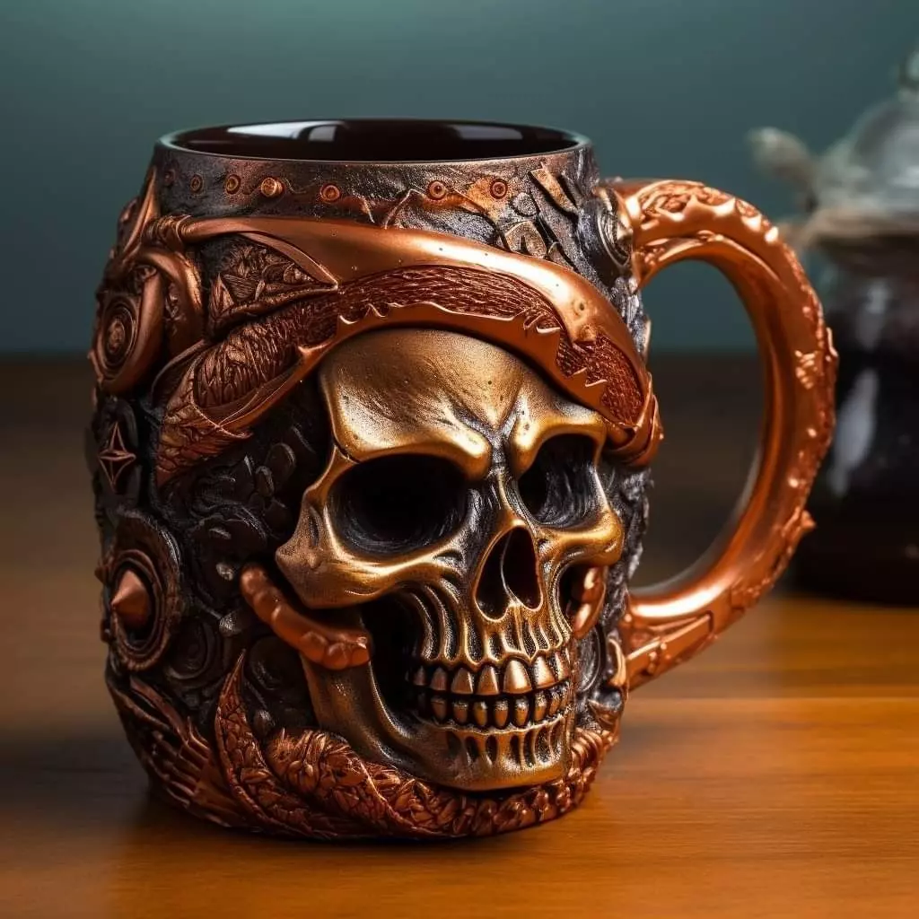 Skull Head Carved Mug 3D print model_0