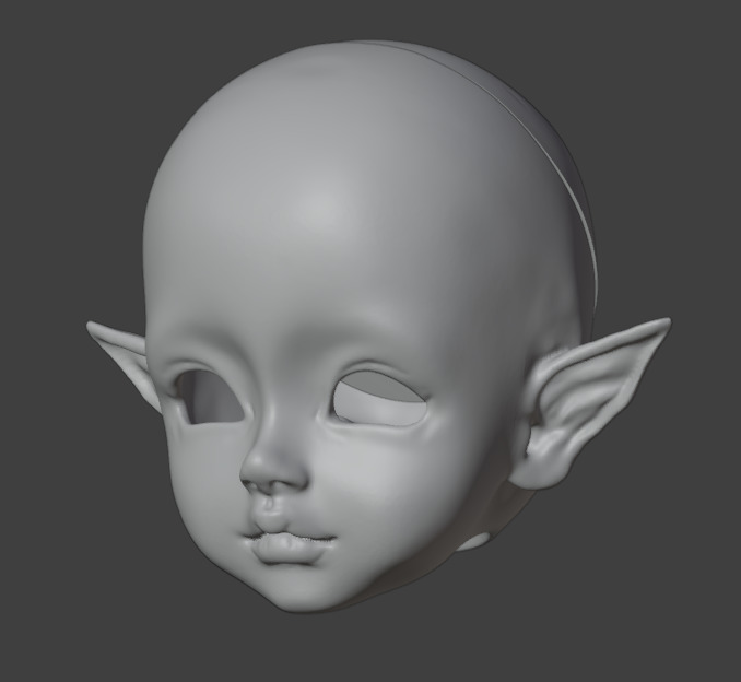Digital file kid Elf head with horizontal ears for bjd doll STL 3D print model_3
