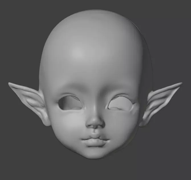 Digital file kid Elf head with horizontal ears for bjd doll STL 3D print model_0