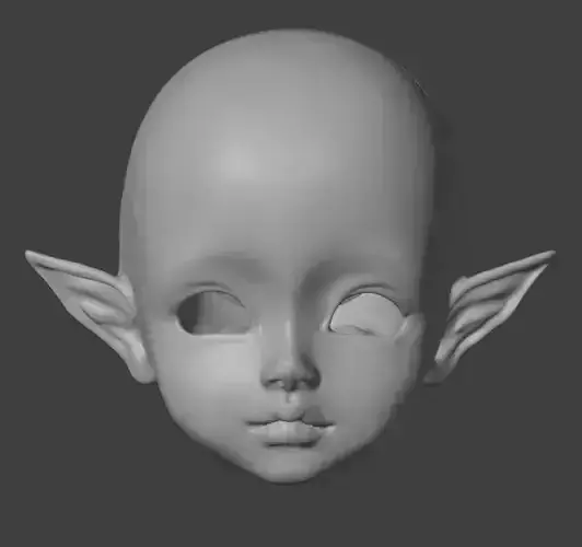 Digital file kid Elf head  with horizontal ears for bjd doll STL