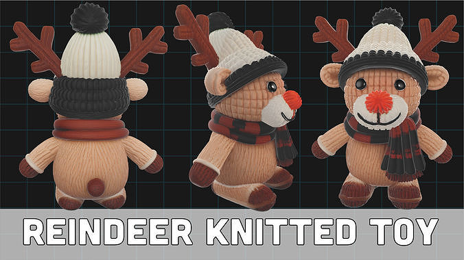 Reindeer knitted Toy Winter Cute Cartoon Animal Character 3D model