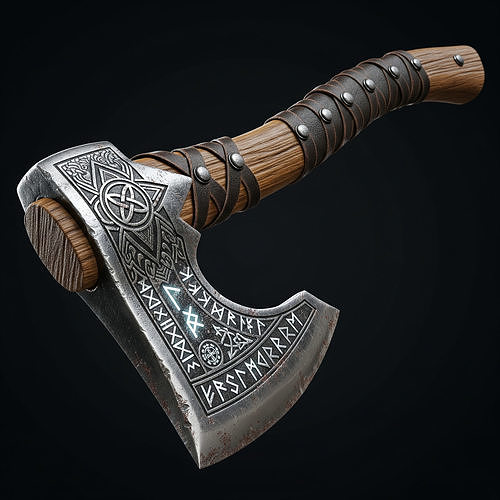 Ancient Viking Axe - Battle weapon with runic engravings Low-poly 3D model