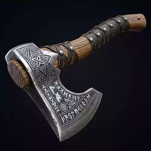 Ancient Viking Axe - Battle weapon with runic engravings 3D model