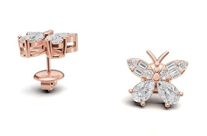 Butterfly Diamond Stud Earrings for Women 3D print model